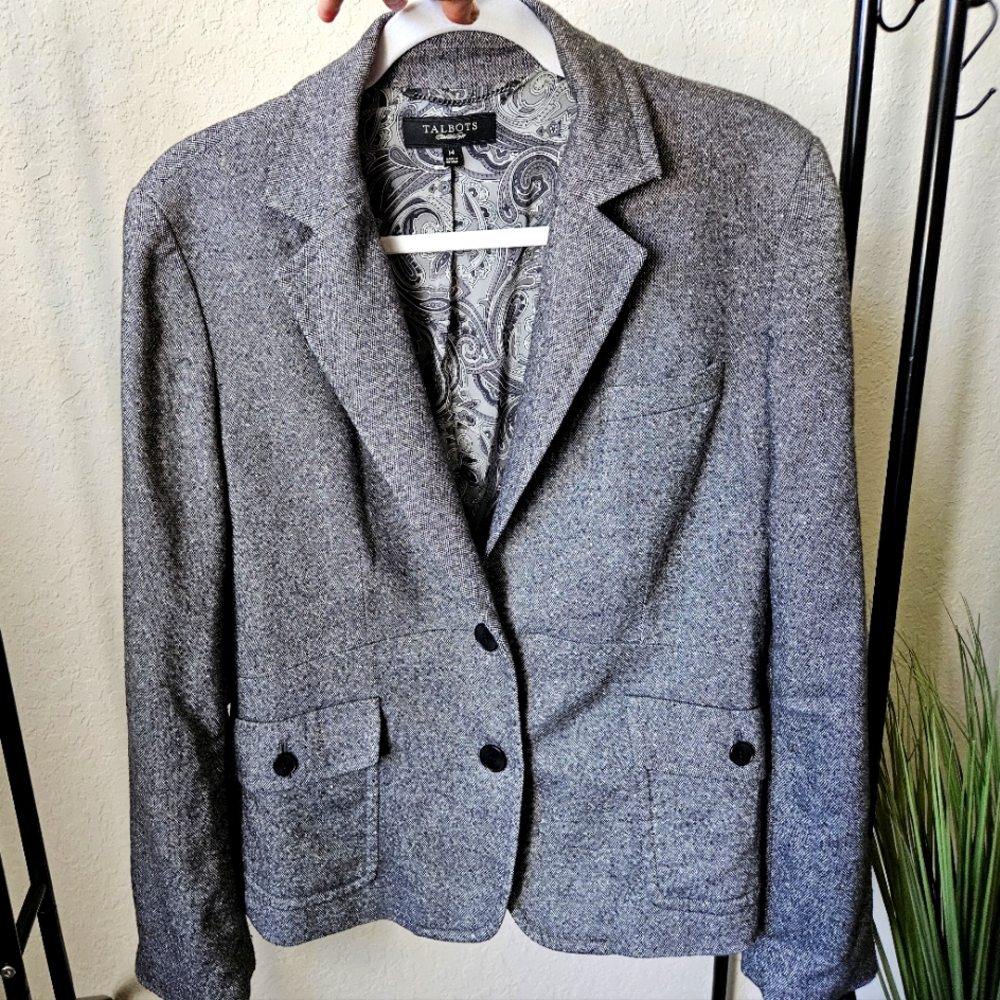 Talbots Women's Gray 35% Wool Blazer (Plus Size)